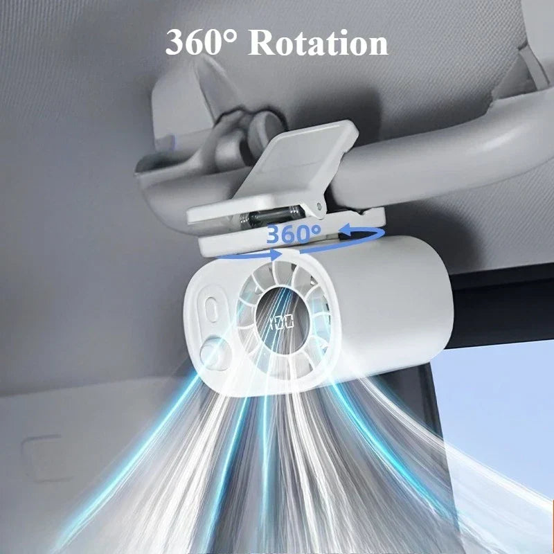 Portable Car Fan with Clip, 360° Rotation and 100 Speed Settings