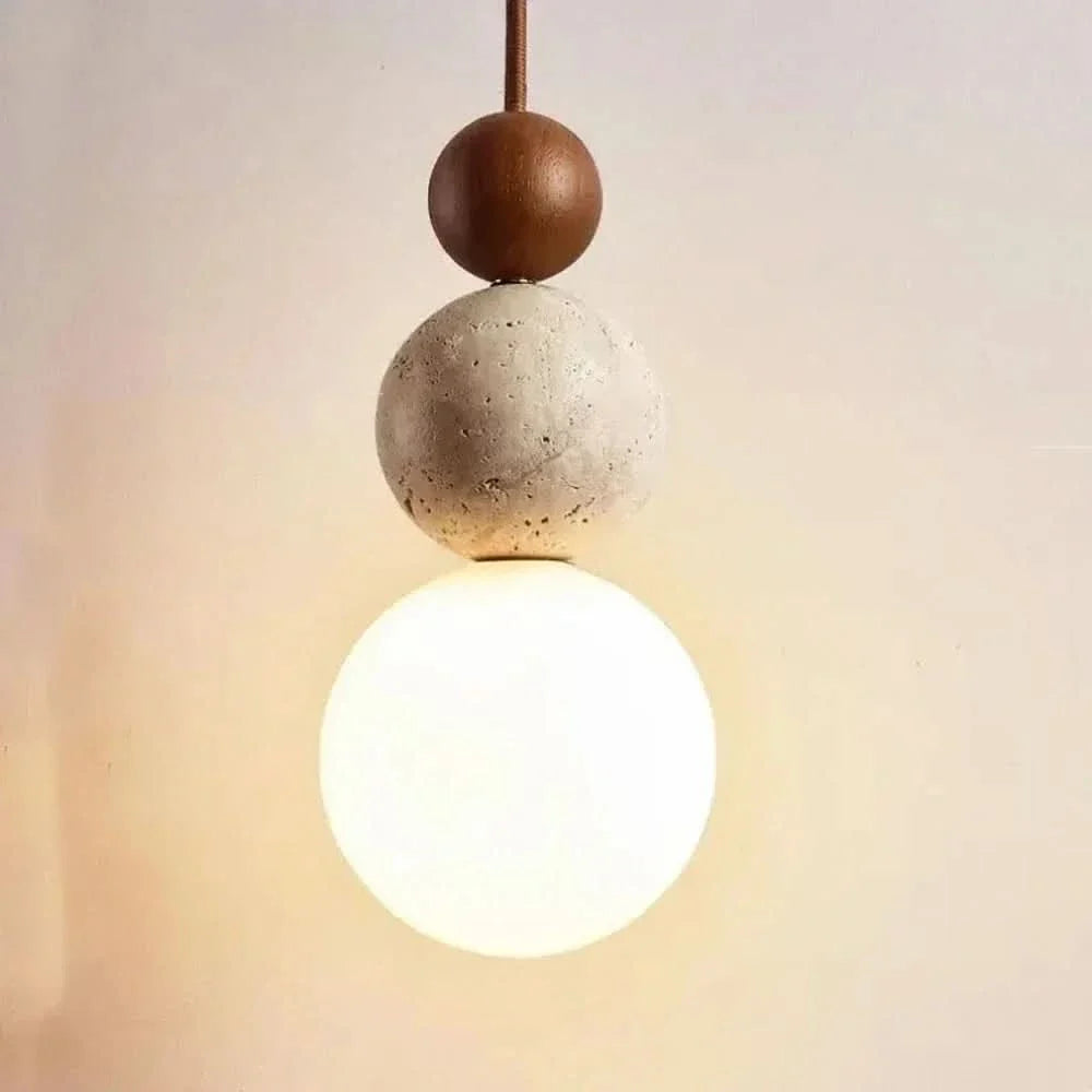 Elegant Gourd-Shaped Pendant Light with Mahogany Accents