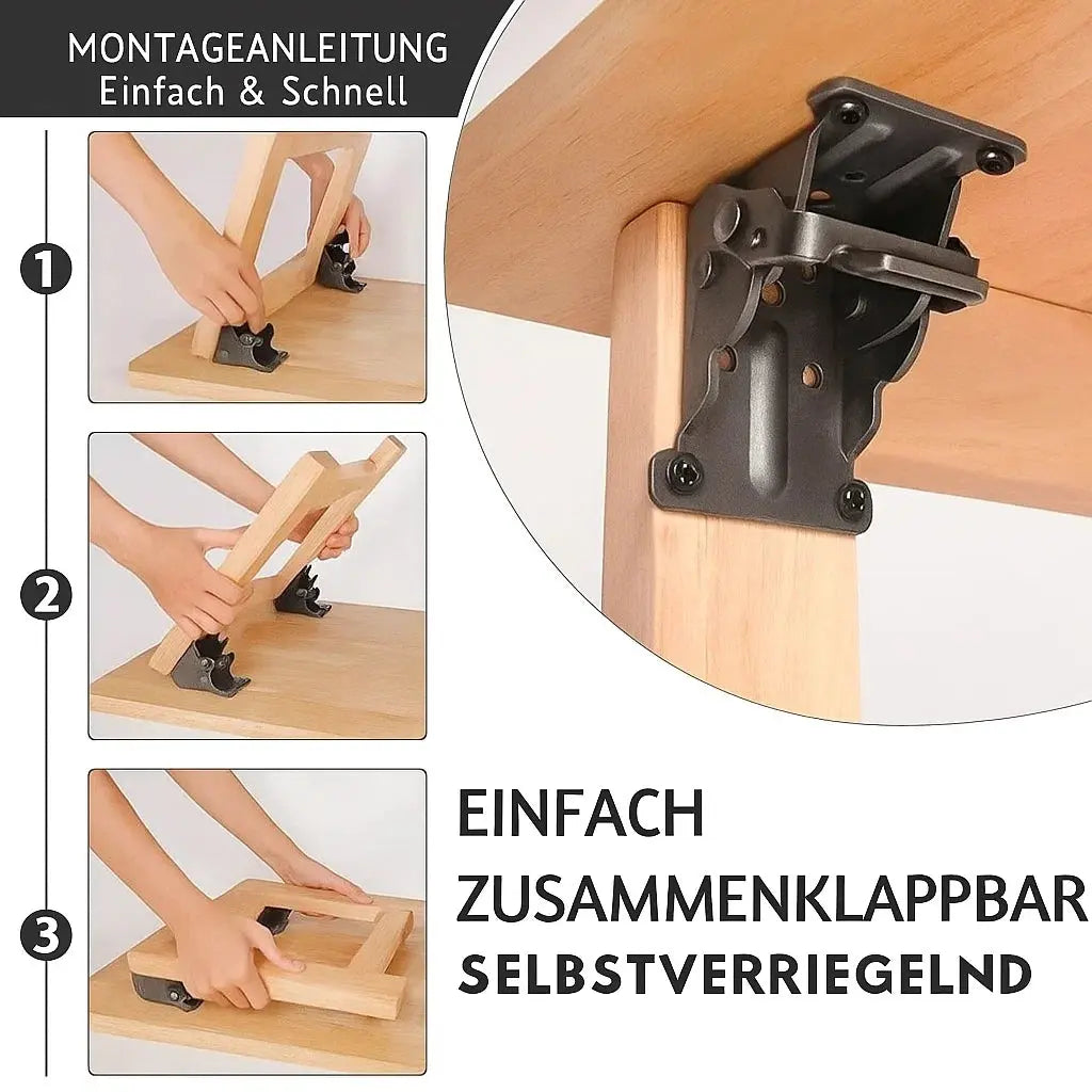 Space-Saving Auto-Lock Folding Brackets - 225kg Capacity, 2-Pack