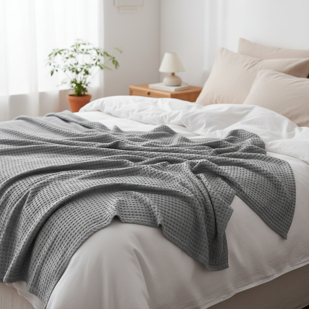 BreezeComfort - Year-Round Waffle Knit Throw Blanket