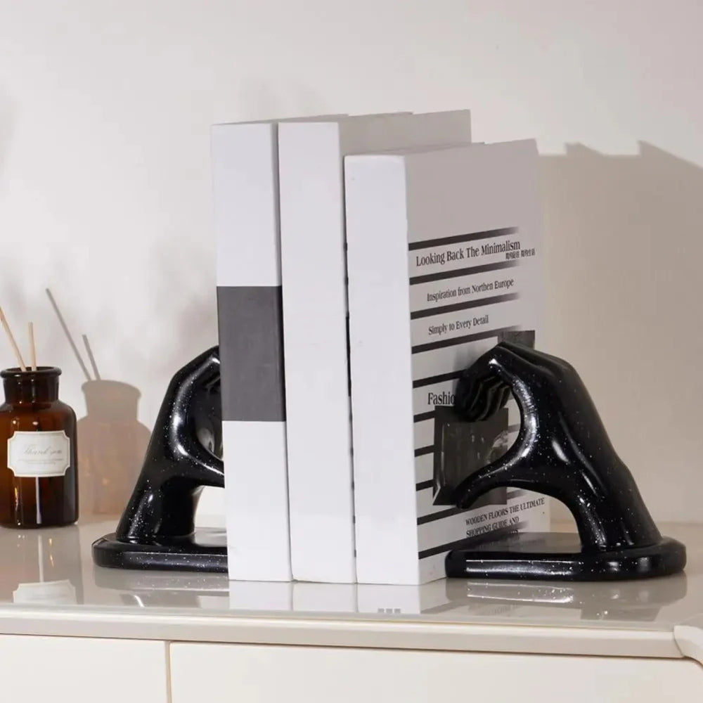 Heart-Shaped Resin Bookends: Hand-In-Hand Sculpture Set