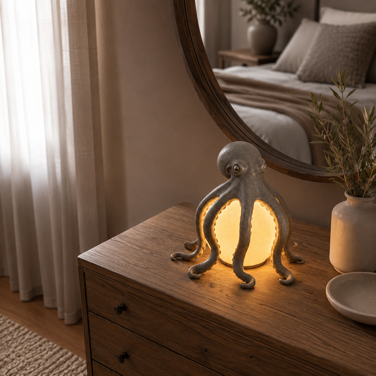 Sculpted Sea Creature Table Lamp with Warm LED Glow