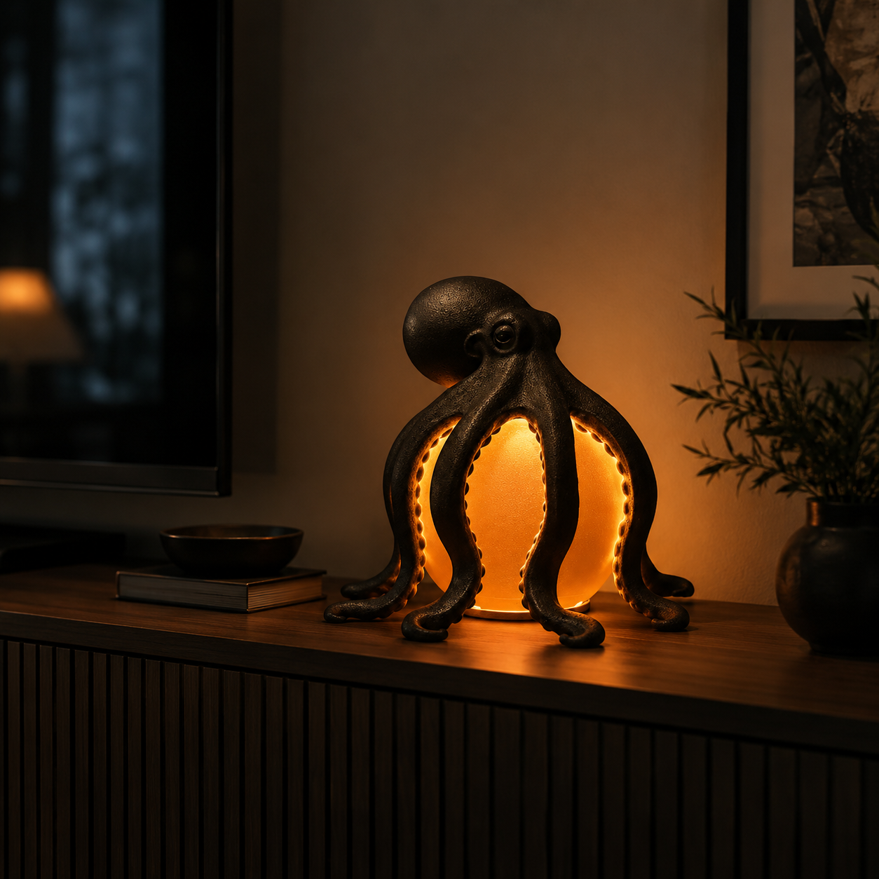 Sculpted Sea Creature Table Lamp with Warm LED Glow