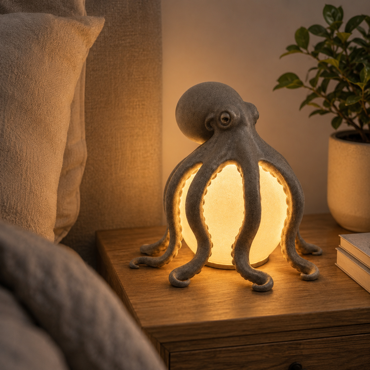 Sculpted Sea Creature Table Lamp with Warm LED Glow