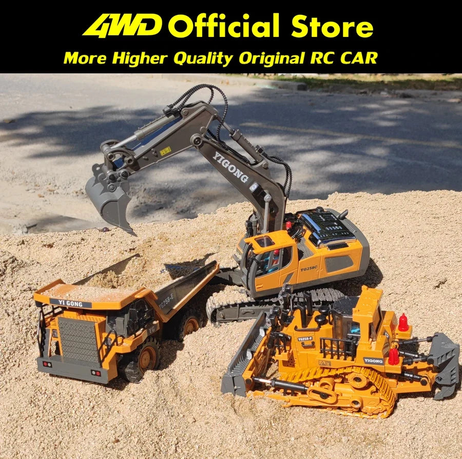 Alloy 4WD Remote-Controlled Excavator & Dump Truck Set