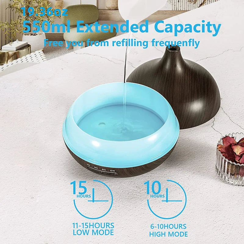 AromaGlow 550ML Aroma Diffuser with Remote & Colorful LED Lights