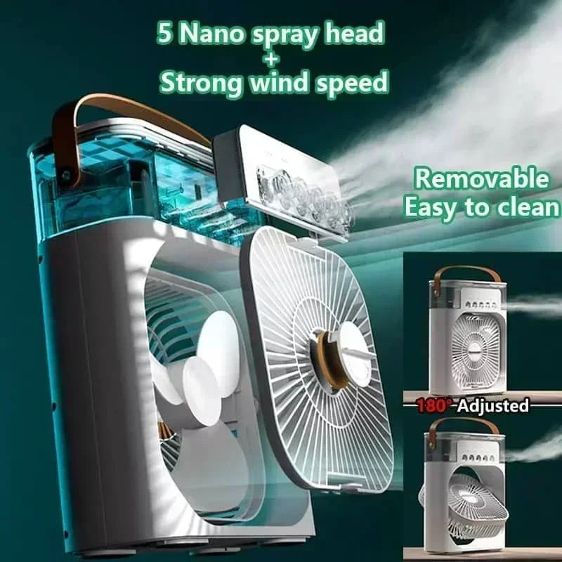 BreezeLight 3-in-1 Mini Air Cooler with Ambient Light – Versatile USB Cooling Fan for Home and Office