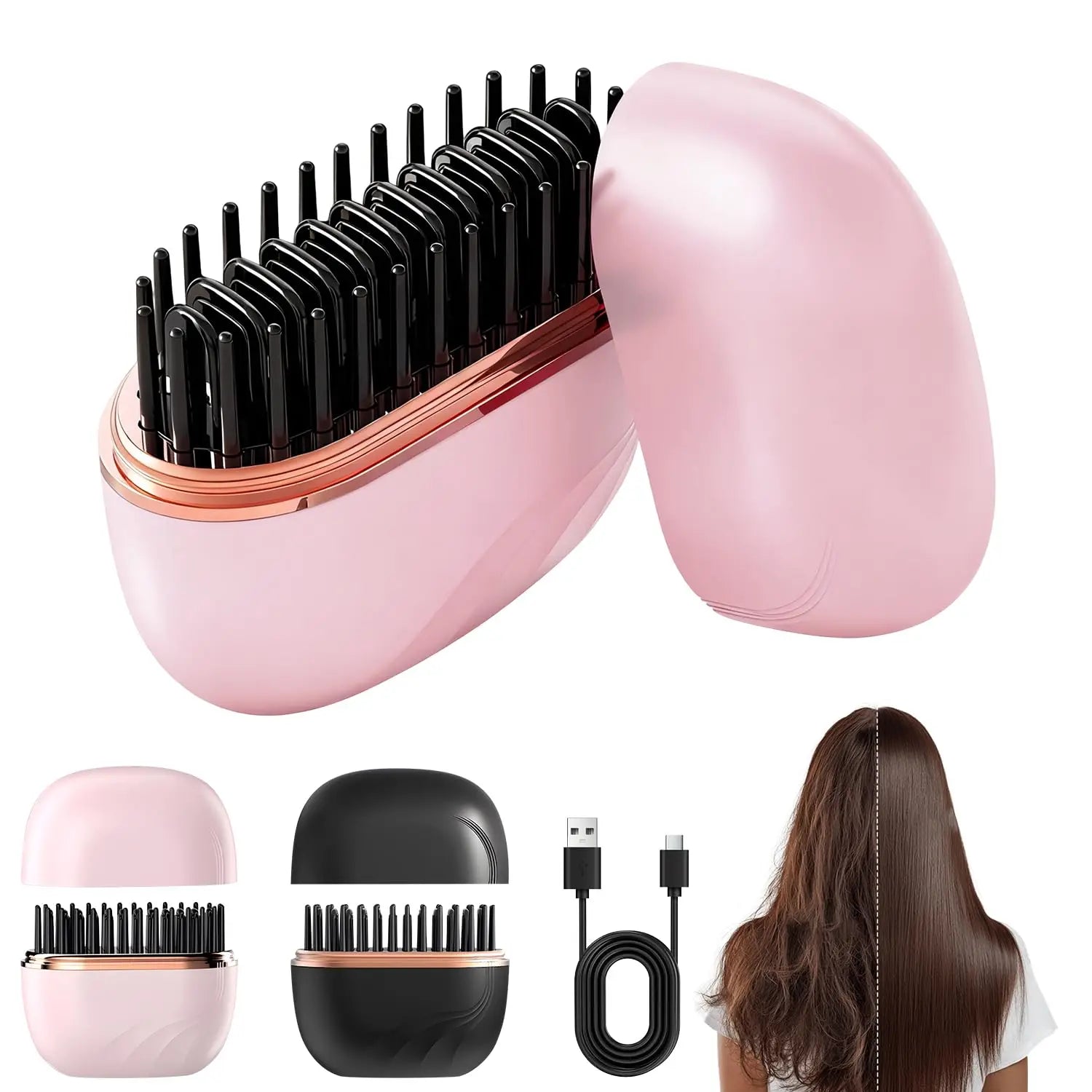 TravelSmart Mini Heated Brush – Rechargeable Hair Straightener