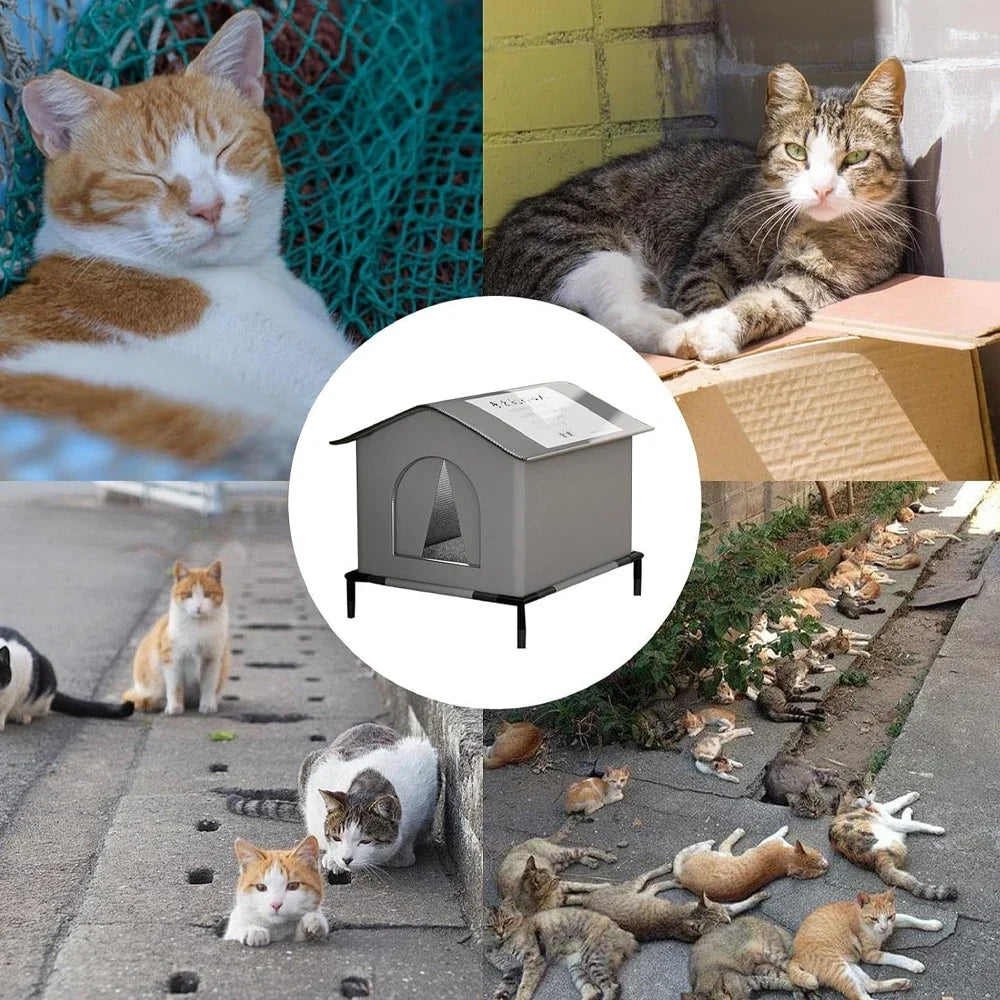 PawHaven Portable Cat Retreat – Weatherproof Foldable Shelter with Cooling Mat