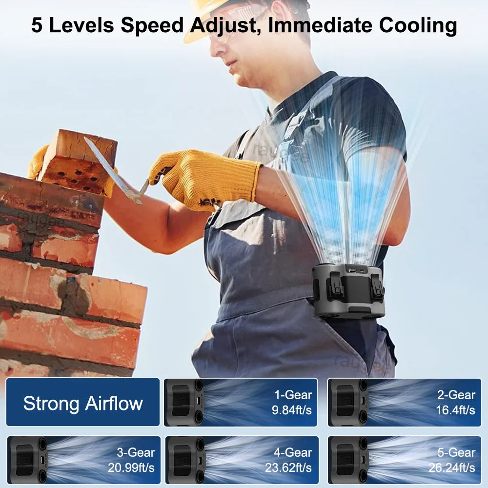 Rechargeable Waist Clip Fan with Dual Airflow and 20,000mAh Battery