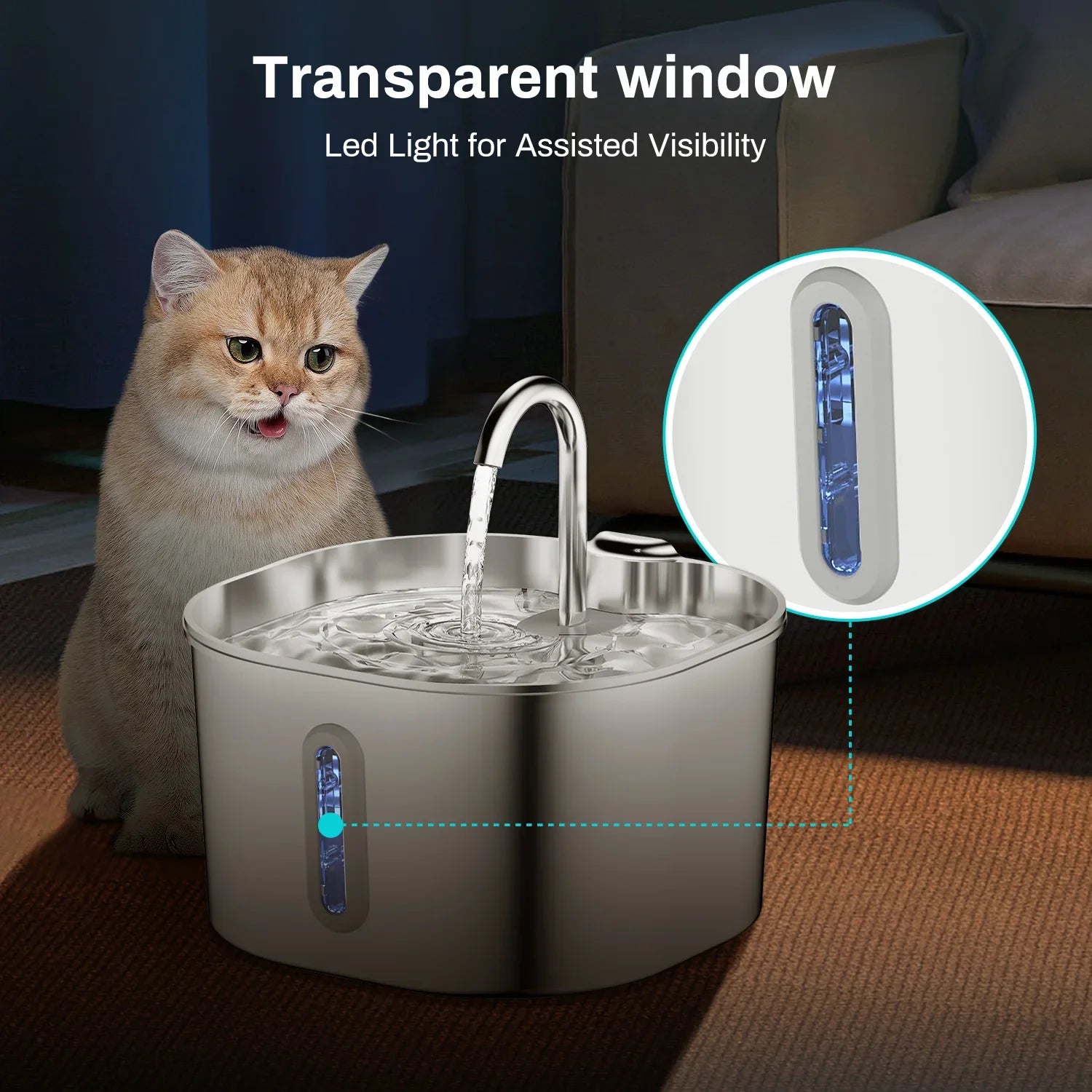 HydraFlow 2.2L Stainless Steel Cat Water Fountain | Automatic Hydration Solution