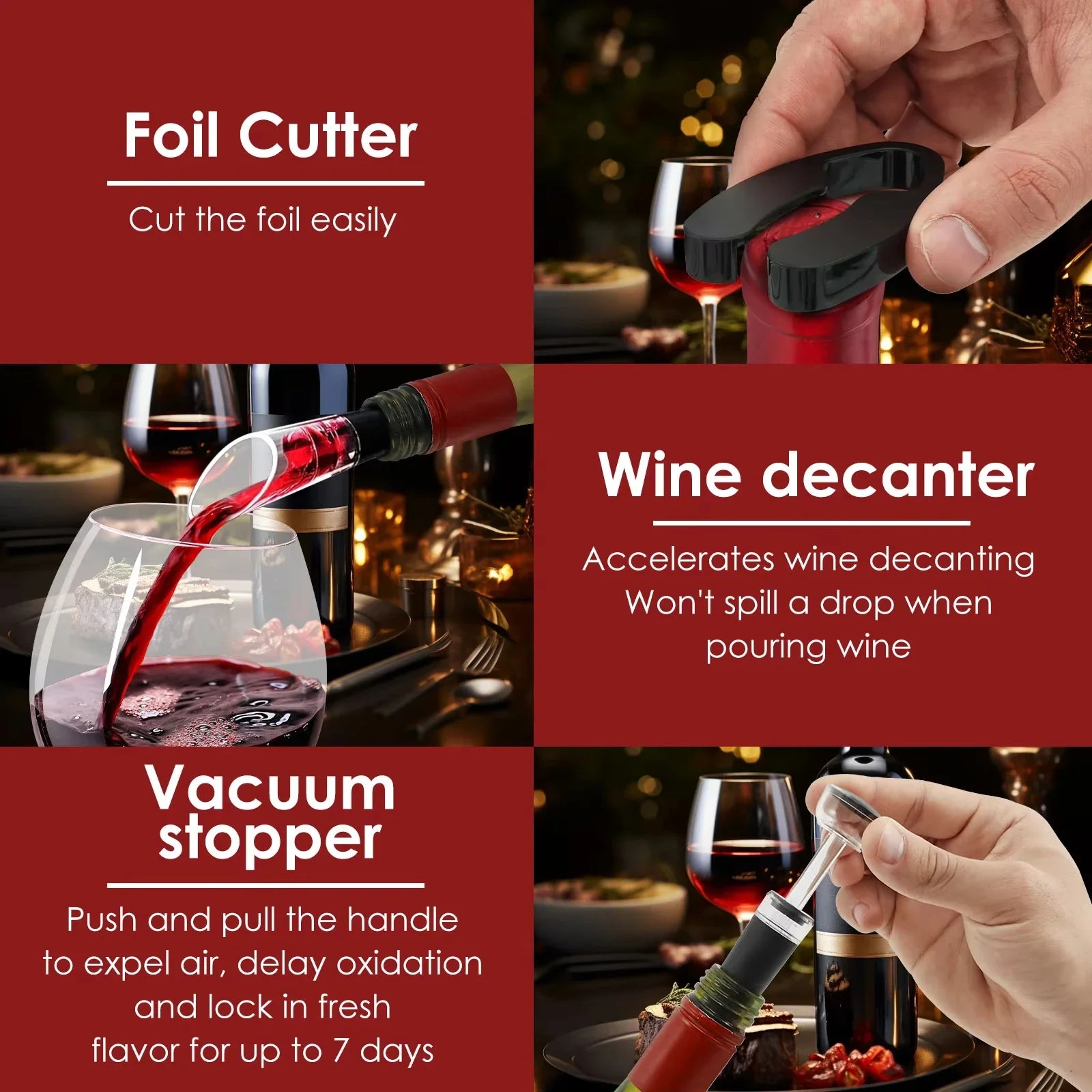 VinoMaster 4-in-1 Rechargeable Electric Wine Opener Set