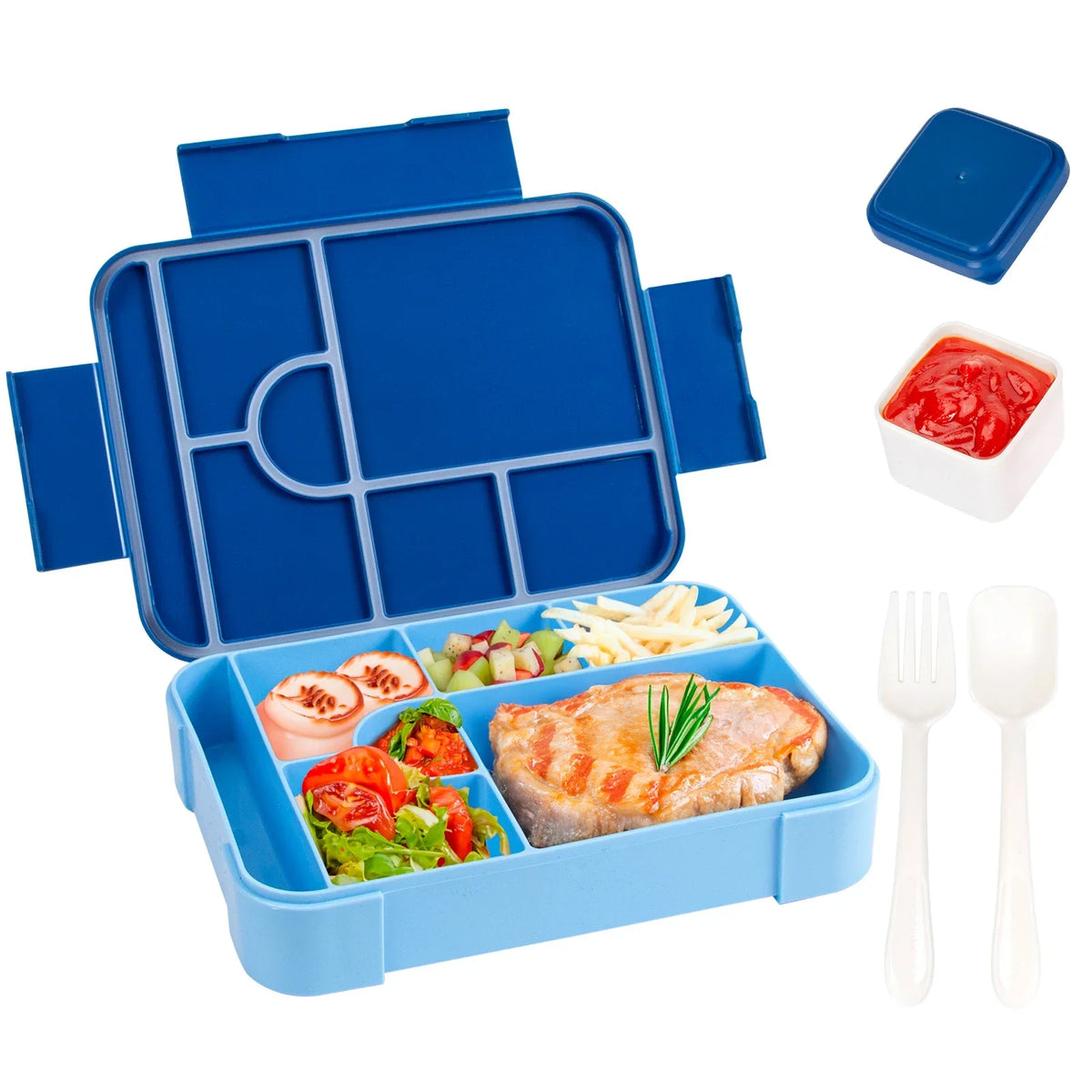 Smart Bento Meal Box – 1330ml, 7 Sections, Spill-Resistant with Utensils