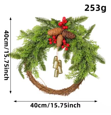 Charming Seasonal Wreath with Natural Accents and Bells - 43 cm