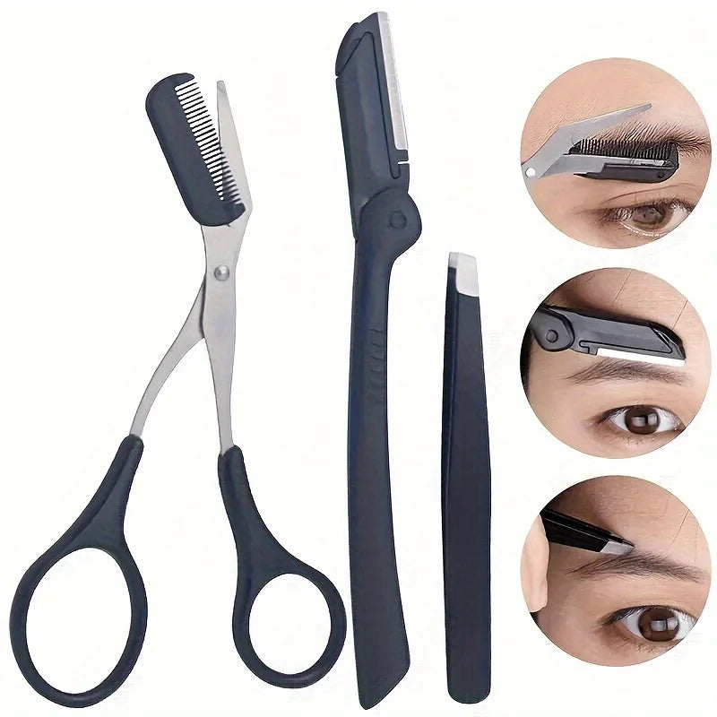 Trio of Precision Brow Tools – Stainless Steel Grooming Essentials