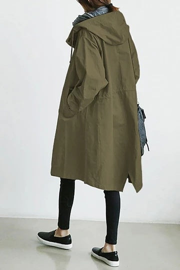 Water-Resistant Women's Midi Overcoat with Adjustable Hood