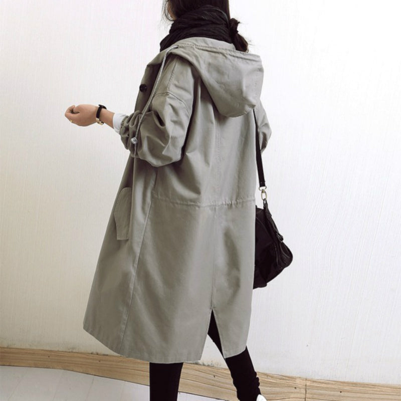 Water-Resistant Women's Midi Overcoat with Adjustable Hood