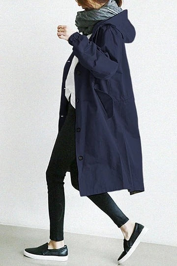 Water-Resistant Women's Midi Overcoat with Adjustable Hood