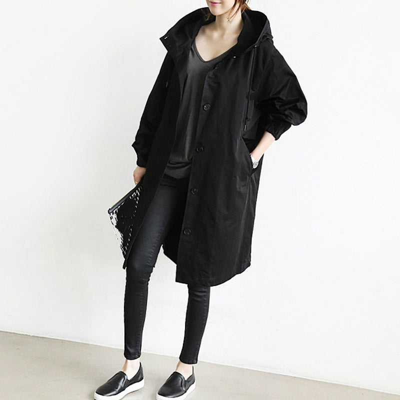Water-Resistant Women's Midi Overcoat with Adjustable Hood