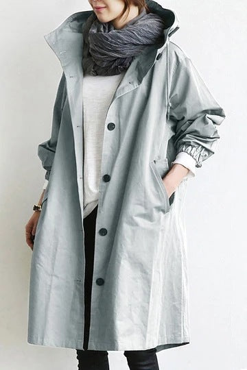 Water-Resistant Women's Midi Overcoat with Adjustable Hood
