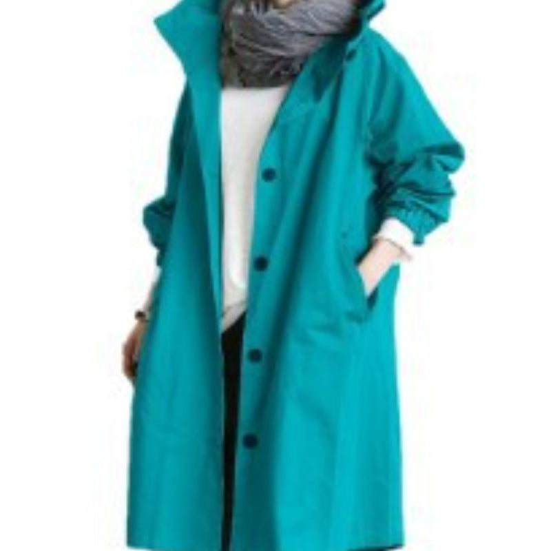 Water-Resistant Women's Midi Overcoat with Adjustable Hood