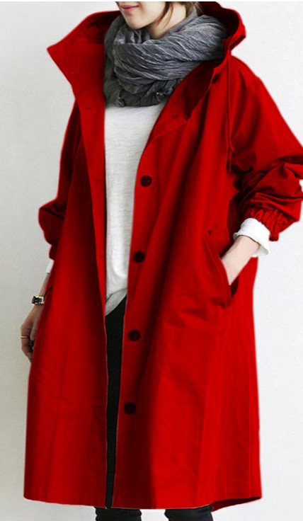 Water-Resistant Women's Midi Overcoat with Adjustable Hood