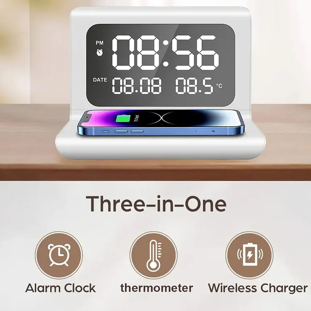 SmartCharge 30W Wireless Charging Station with Clock & Temp Display