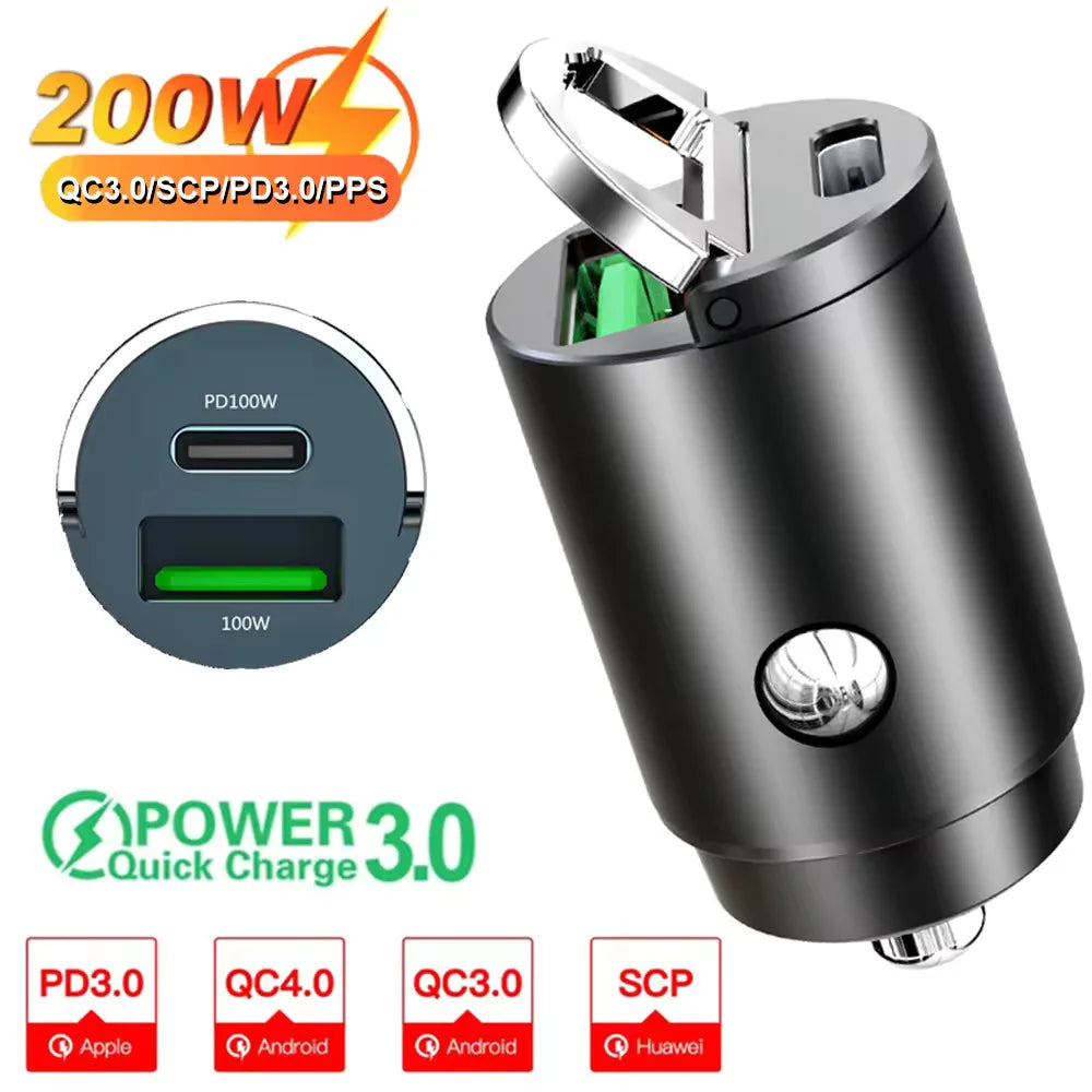 Compact Alloy USB-C Car Charger with Fast Charging Technology