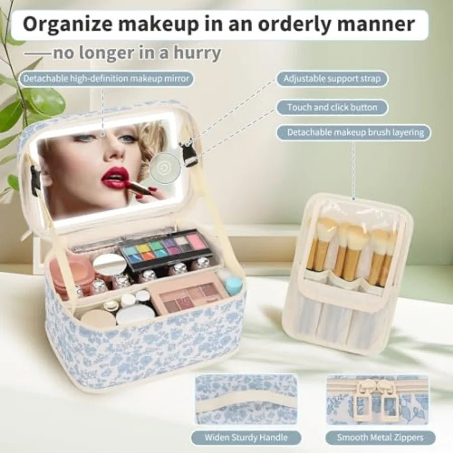 GlamGuide Portable Makeup Organizer with Illuminated Mirror