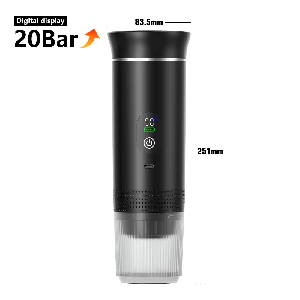 Compact Wireless Espresso Brewer | 20-Bar Pressure & USB Rechargeable