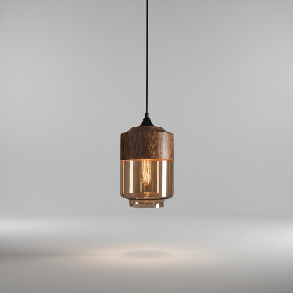 Wood and Glass Pendant Light in Scandinavian Style
