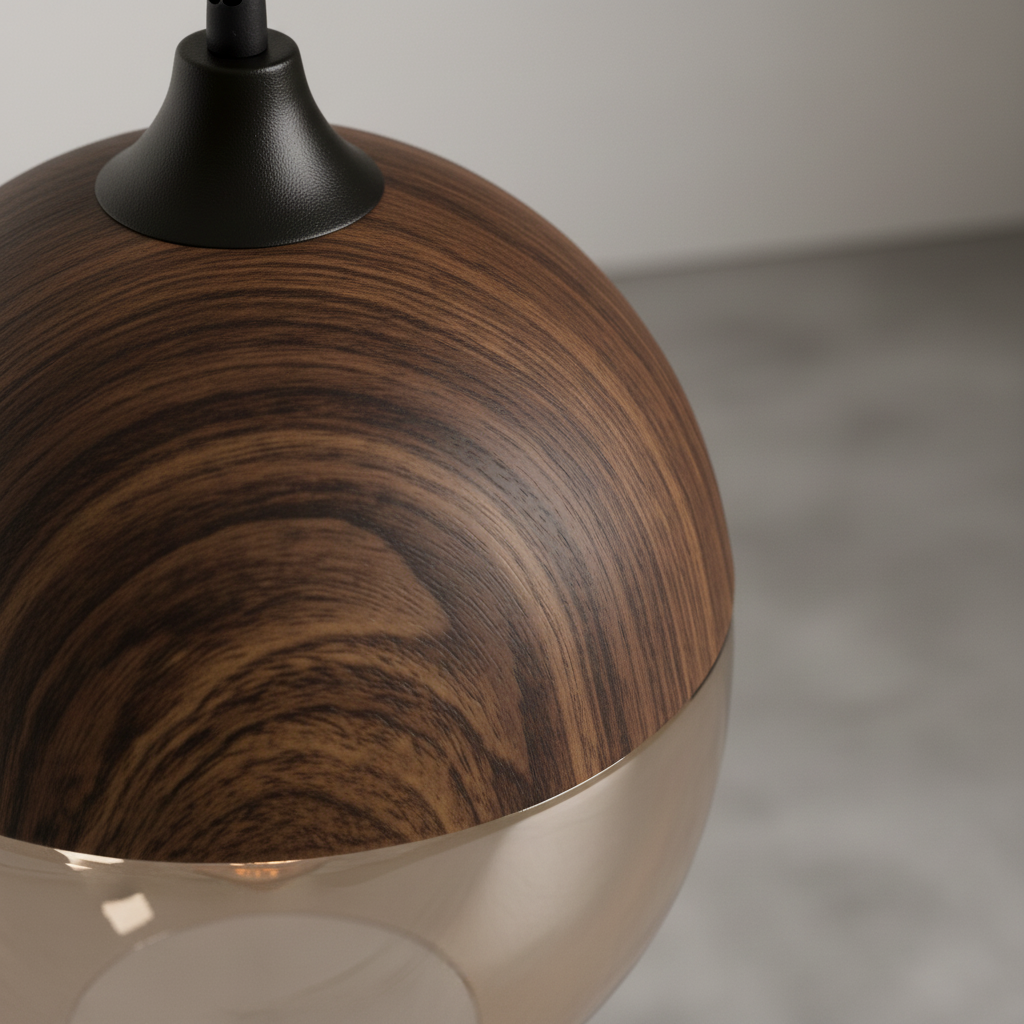 Wood and Glass Pendant Light in Scandinavian Style