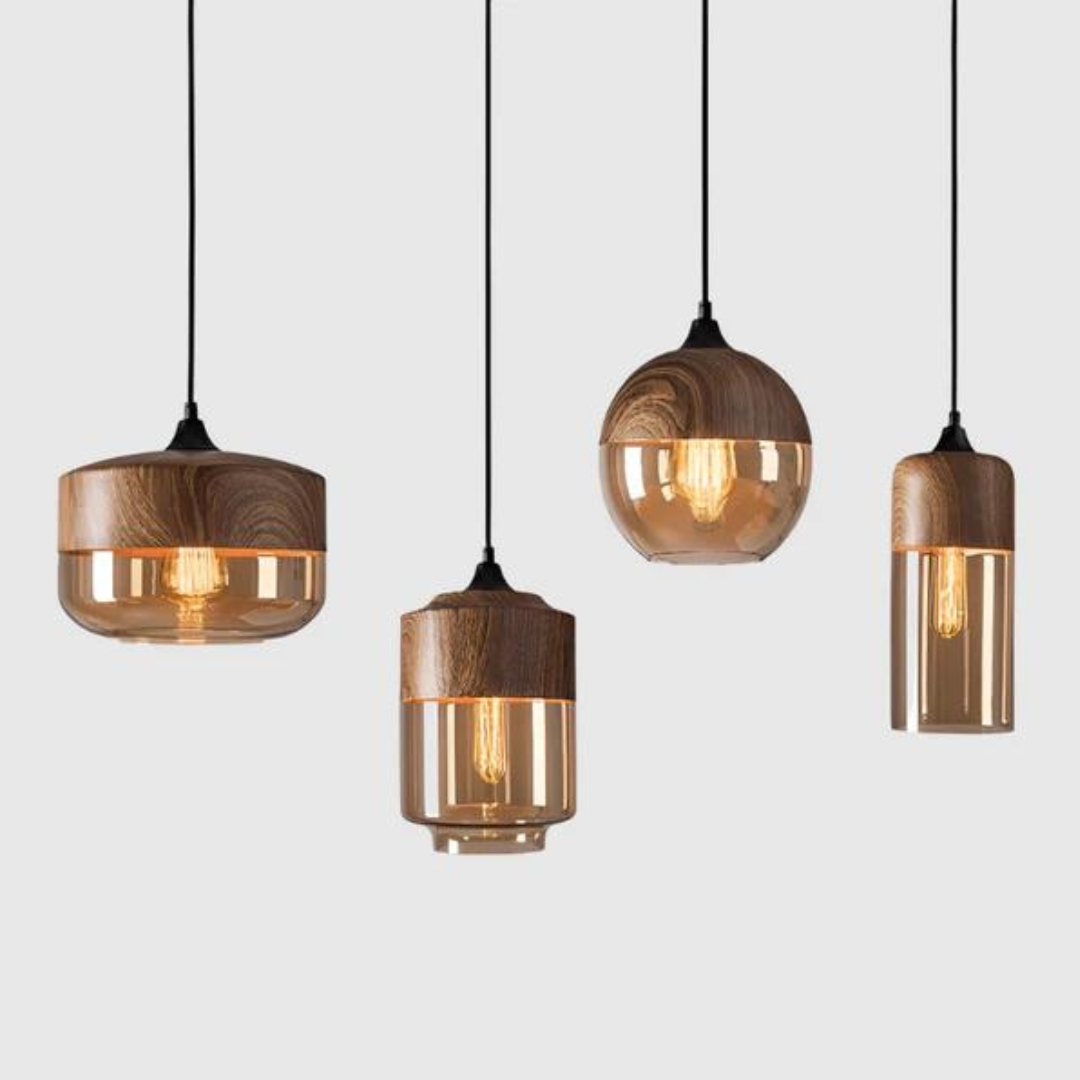 Wood and Glass Pendant Light in Scandinavian Style
