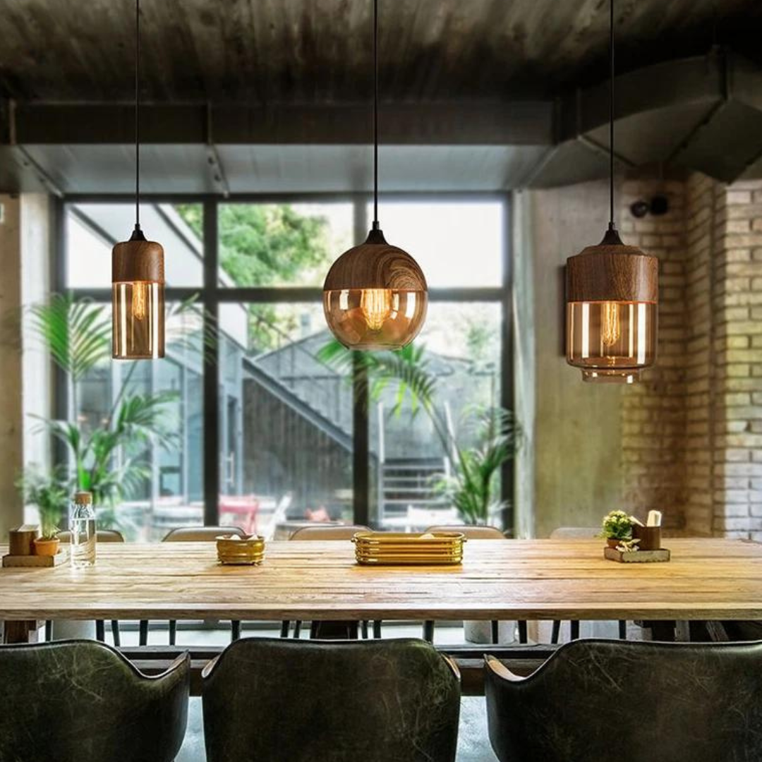 Wood and Glass Pendant Light in Scandinavian Style