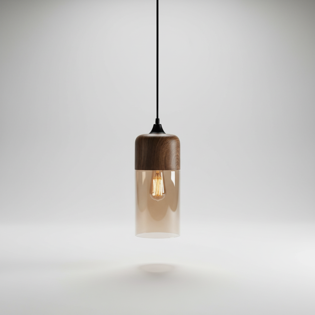Wood and Glass Pendant Light in Scandinavian Style