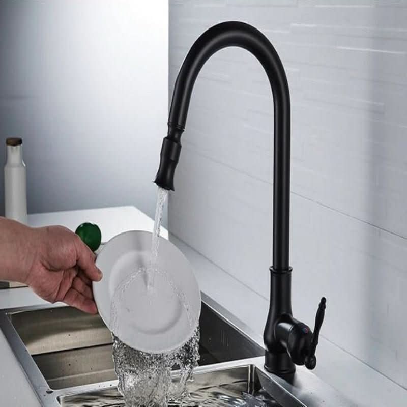 HeritageFlow – Elegant Pull-Out Kitchen Faucet with High Arc Design