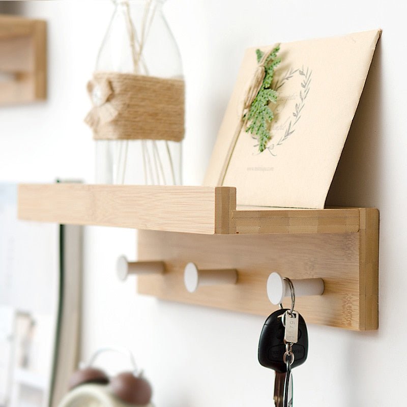 Stylish Wall-Mounted Shelf with Multi-Purpose Hooks