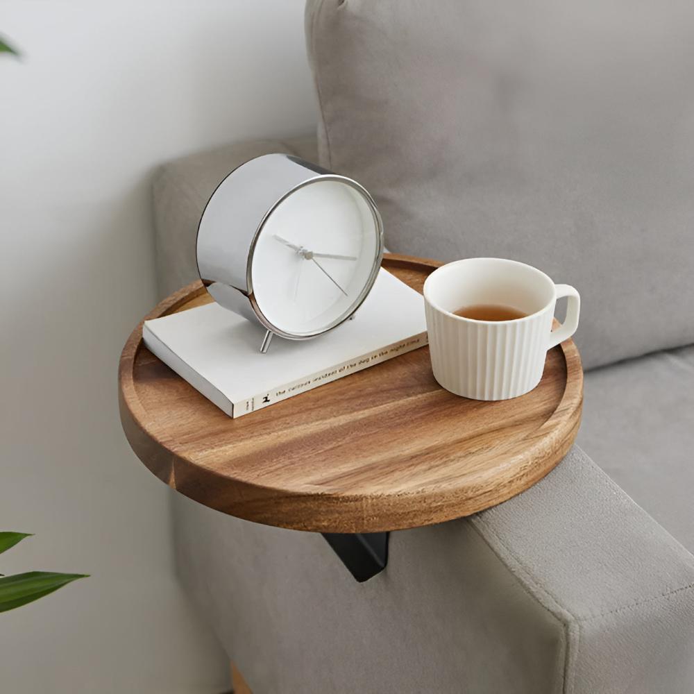 Clip-On Armrest Tray Table in Stylish Walnut Finish