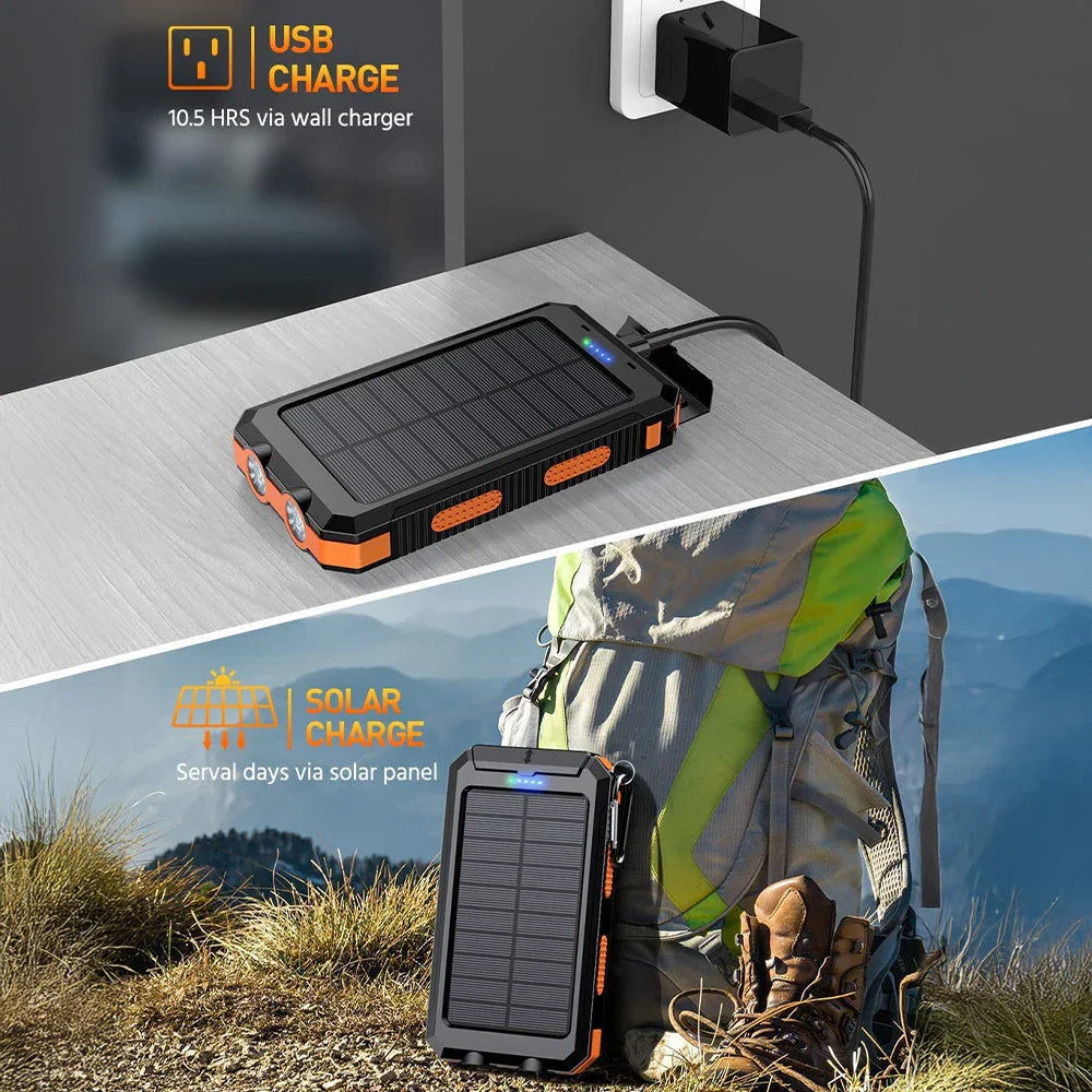 EcoSmart Solar Battery Charger with 20000mAh Power & LED Light
