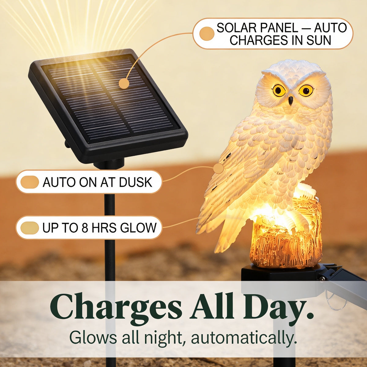 Enchanting Solar Garden Lantern | Handcrafted Owl Design with Automatic Light Sensor