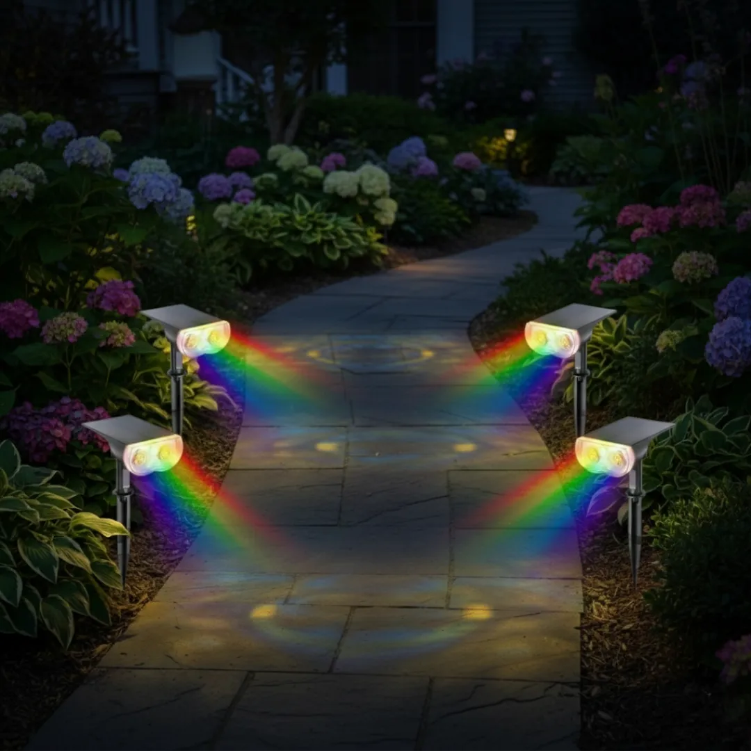 Outdoor Solar Spotlight with 8 Color Settings and Adjustable Panel
