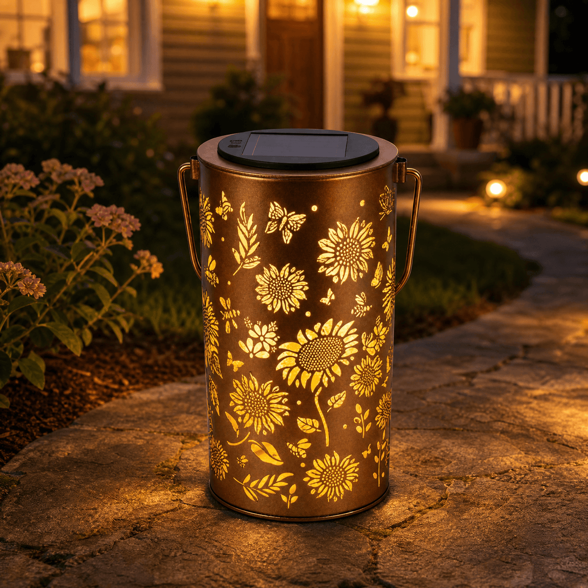 Radiant Solar Garden Lantern | Captivating Floral Projections