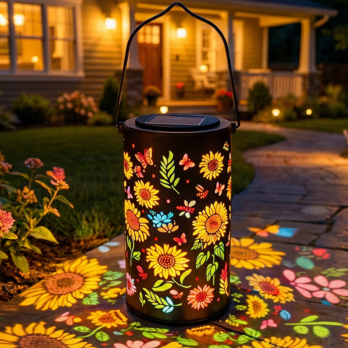 Radiant Solar Garden Lantern | Captivating Floral Projections