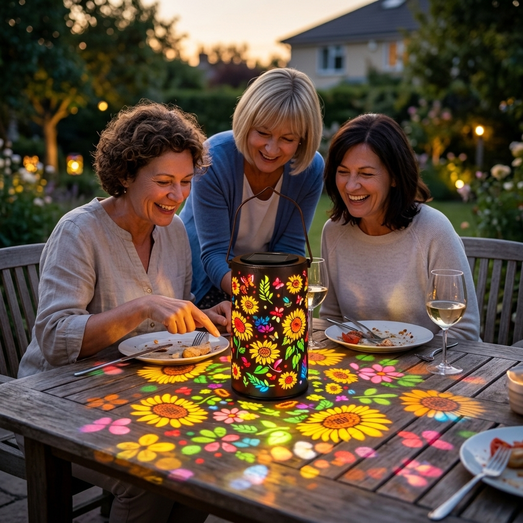 Radiant Solar Garden Lantern | Captivating Floral Projections