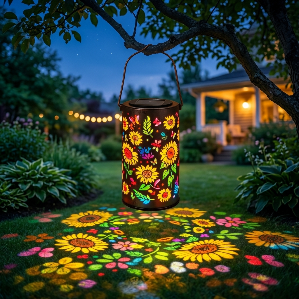 Radiant Solar Garden Lantern | Captivating Floral Projections