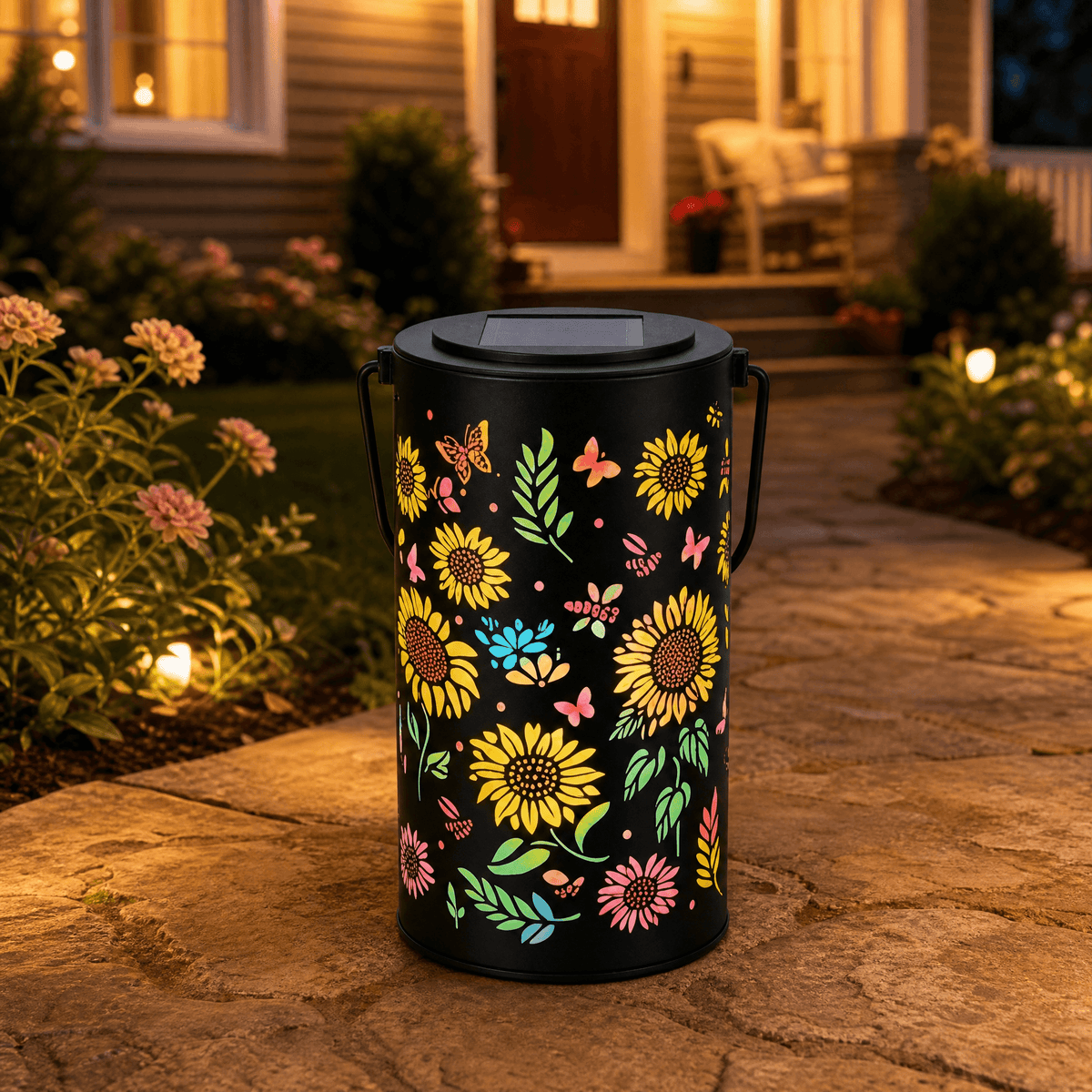 Radiant Solar Garden Lantern | Captivating Floral Projections