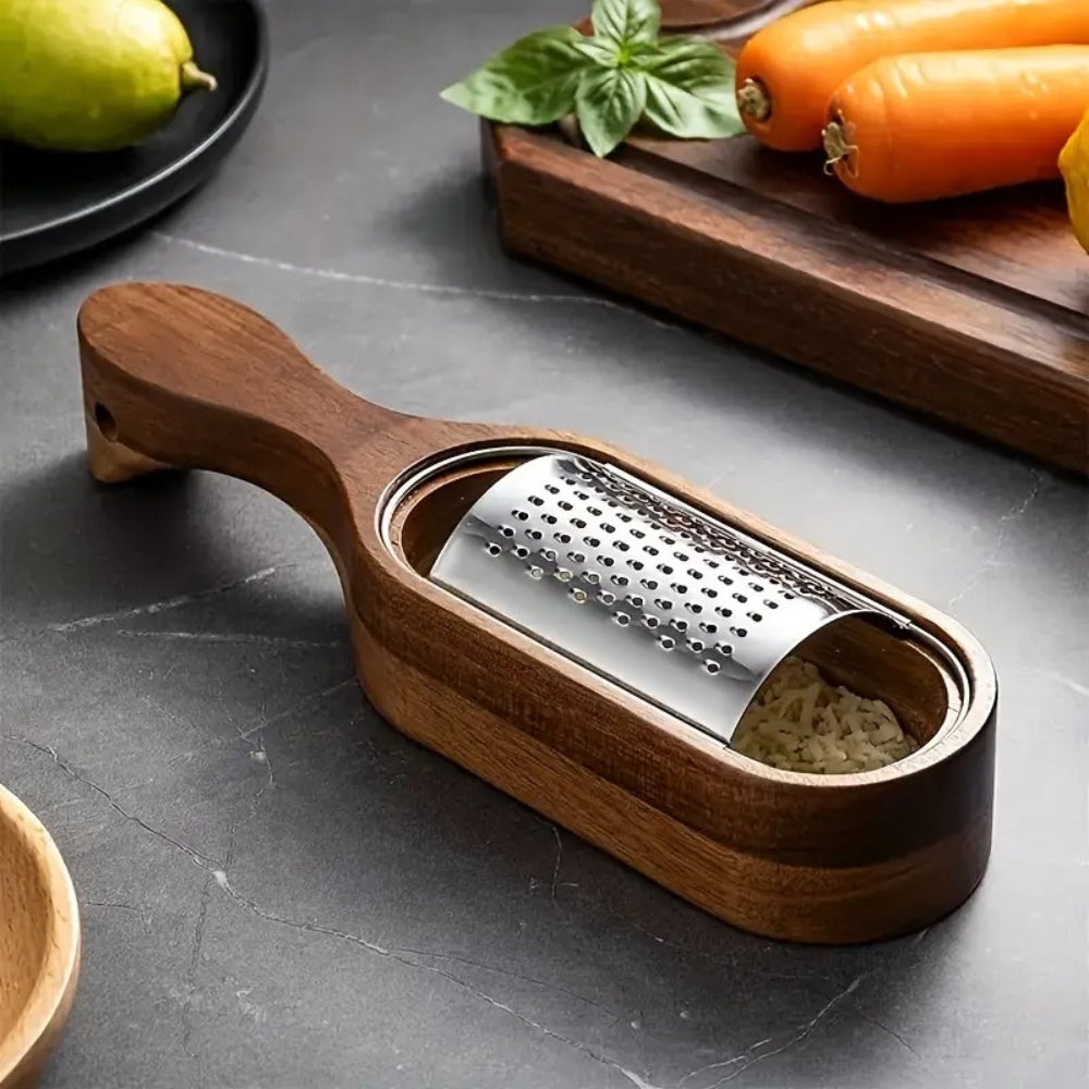 Ergonomic Cheese Shredder with Wooden Handle & Steel Grating Surface