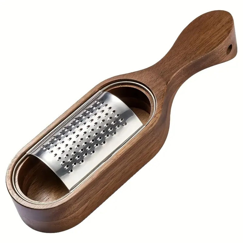 Ergonomic Cheese Shredder with Wooden Handle & Steel Grating Surface