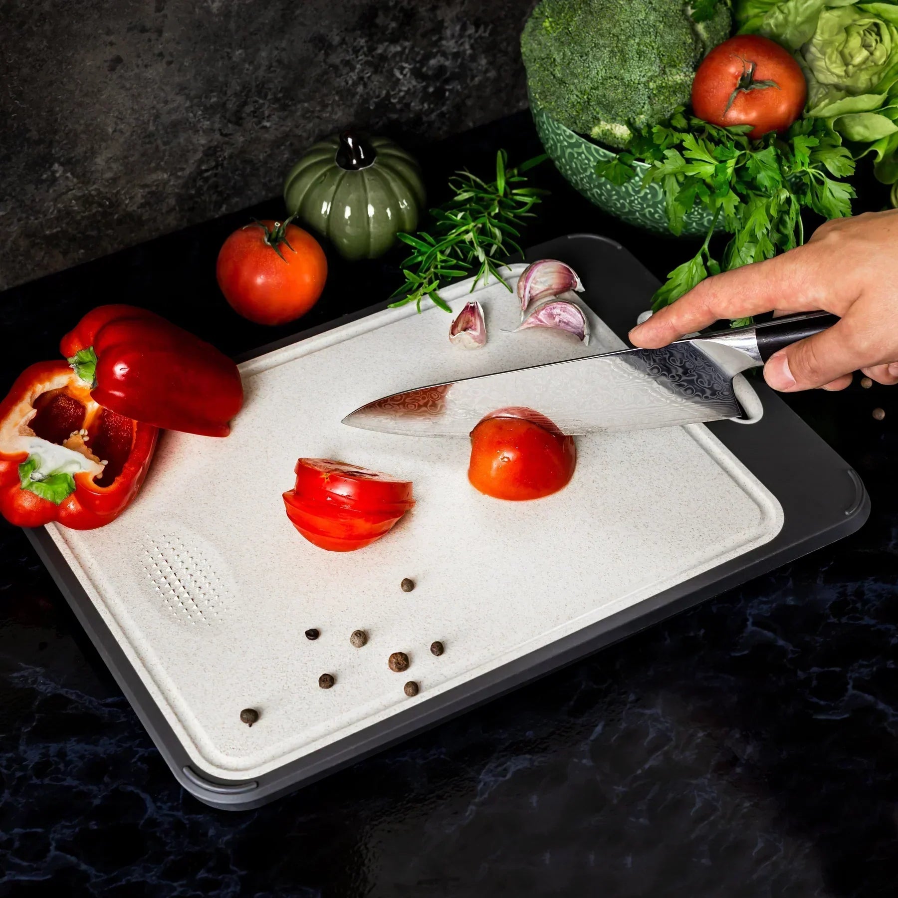 Versatile Stainless Steel Kitchen Prep Board with Grip Handle