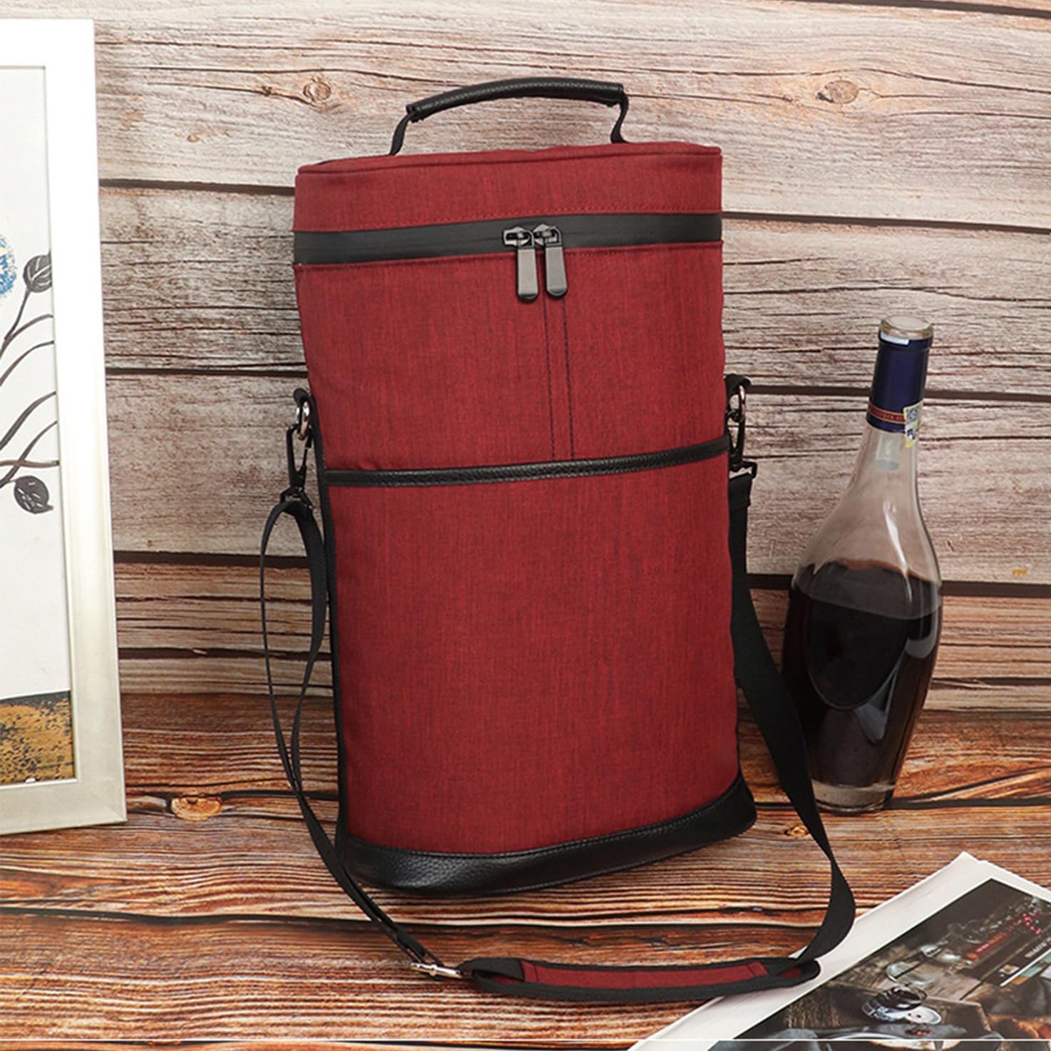 Chic Wine Carrier for Two Bottles with Customizable Strap